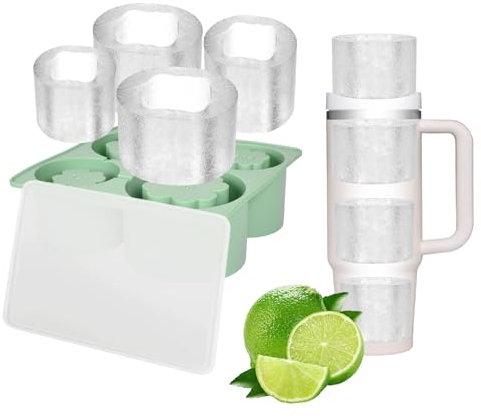 Stanley Cup Ice Cube Tray with Lid,Silicone Ice Mold for 14-40 Oz Tumblers,4 Compartments Large Ice Cube Mould for Stanley Cups,Reusable Ice Cube Tray for Whisky,Cocktails,Coffee,BPA-Free (Green)