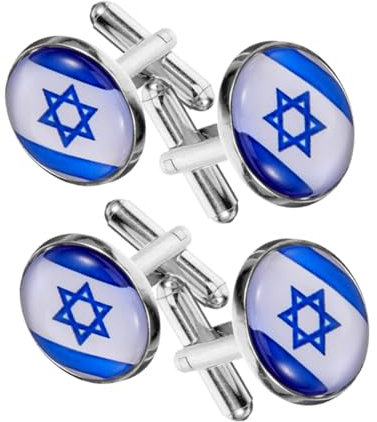 BESPORTBLE 4 Stück Anzug-manschettenknöpfe, Hemd-manschettenknöpfe, Runde Form, Israel-flagge, Manschettenknöpfe Für Herren