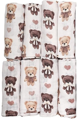 FENSILO Musselin Tuch Baby | Mussellintücher und Mulltücher - 8er Pack 80x70 cm aus Baumwolle für Neugeborene - Schadstoffgeprüfte Stoffwindeln Made in EU | Spucktücher Baby Junge und Mädchen|33