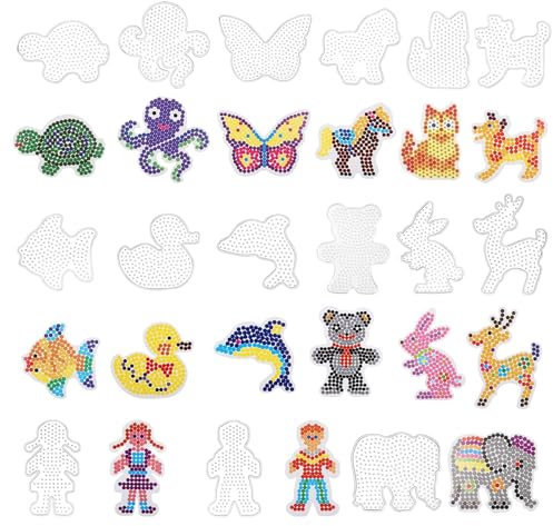 Pmueuff 5mm Plaques de Perles a Repasser, 15 Pcs Modèles de Perles à Repasser en Plastique Support Perles Repasser Transparents avec 15 Cartes Colorées Kit de Perle Créatif Bricolage pour L'Artisanat