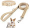 Hundehalsband und Leine aus Baumwollhanf, verstellbares Halsband für kleine, mittelgroße und große Hunde, strapazierfähig und weich auf der Haut, graues Karomuster (Beige, M)