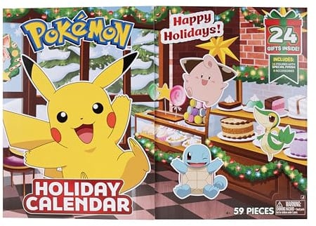 Pokémon PKW4116 - Adventskalender 2025 – Mit 16 exklusiven Battle-Figuren (ca. 5 cm) und 8 festlichen Zubehörteilen, offizieller Pokémon Kalender mit 24 Überraschungen
