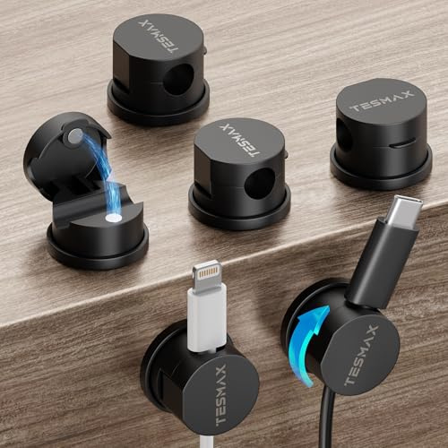 Kabelhalter Kabelclips Selbstklebend[360°Drehbar & Twist-Lock],Tesmax Magnetische Kabel Organizer Kabelhalter Schreibtisch Kabelmanagement für Schreibtisch,Ladekabel,HDMI,USB,Aux kabel,Schwarz 6 Stück