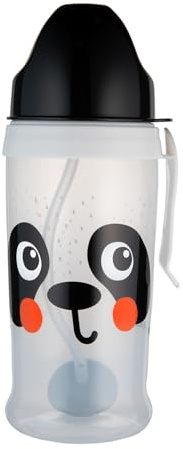 Canpol babies Auslaufsichere Trinkflasche mit Strohhalm und Gewicht 350 ml, 9 m+, 1 St., 100 % auslaufsicher, Abnehmbarer Griff, Spülmaschinen- und mikrowellengeeignet (Weiß BabiesBoo Panda)