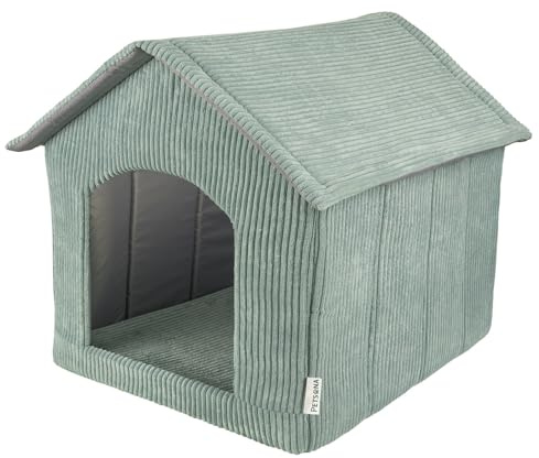 Petsona Hundehütte Rippenstrickstoff Waschbarer Bezug Reißverschlussdach, Grün,XL