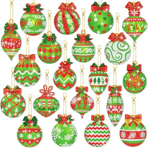 EFNHJF5 20 Stück Diamond Painting Weihnachten Anhänger,Weihnachtskugeln Anhänger, Diamond Painting Schlüsselanhänger für Kinder Weihnachtendeko und Geschenk