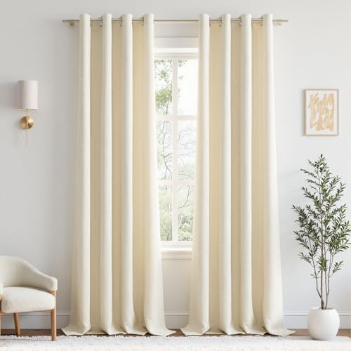 MRTREES Vorhang Abdunkelnd Wohnzimmer Modern 2er Set, Stores Gardinen mit Ösen Blickdicht, Abdunkelnde Vorhänge 245 cm Lang 140 cm Breit für Schlafzimmer Kinderzimmer Fenster, Cremeweiß