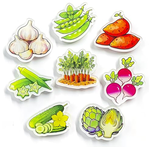 Janlifian 8 PCS Cute Vegetable Fridge Magnets,1.55inch Medium Size,Carrot,Snow Pea, Cucumber, Sweet Potato Food Pattern Funny Decorative Magnet Set for Refrigerator Decor