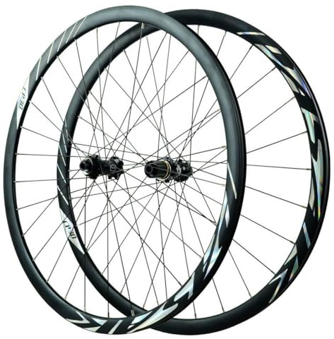 QHYRZE Rennrad Laufradsatz 700C Gravel Fahrradlaufrad Steckachslaufrad Vorne 12 * 100mm Hinten 12 * 142mm Scheibenbremsfelge 28H, Für 7-12s Kassette(Black)