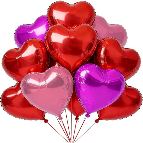 Luftballons Herz Rot Rosa Pink 20 Stück 18 zoll Folienballon Valentinstag Deko Metallic Herzballons Große Aluminium Ballons für Hochzeit Verlobung Muttertag Geburtstag Party Dekoration