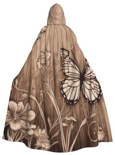 HEBSDFG Cape à capuche imprimée avec panneau en bois et fleur et papillon pour Halloween, Noël, cosplay, costume pour homme et femme, costume adulte