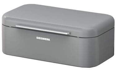 SIEGWERK - Design-Brotkasten PANOVA - Der Klassiker unter den Brotkasten - schwere, hochwertige Qualität - Korpus, Griff und Scharniere aus Metall - besonders langlebig - modernes Design - graphit