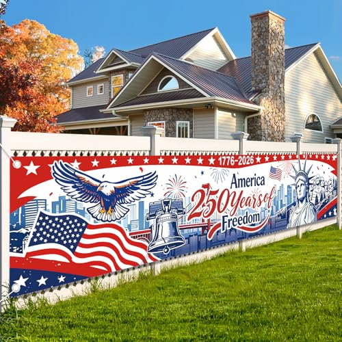 AhfuLife 250. Jubiläum der USA Banner 300 x 60cm für US Deko, Extra Große Amerika Banner für 250-Jahr-Feier der USA Gartenzäune Gartenpartys Balkonverkleidung Public Viewing Deko