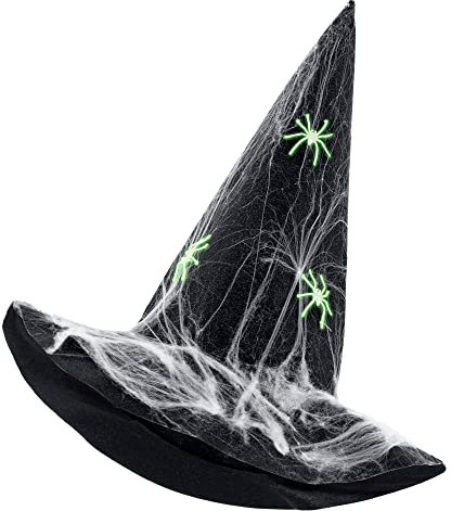 W WIDMANN MILANO Party Fashion 5158R - Hexenhut mit Spinnenweben und Spinnen, aus Filz, Hut, Kopfschmuck, Accessoire, Karneval, Mottoparty, Halloween