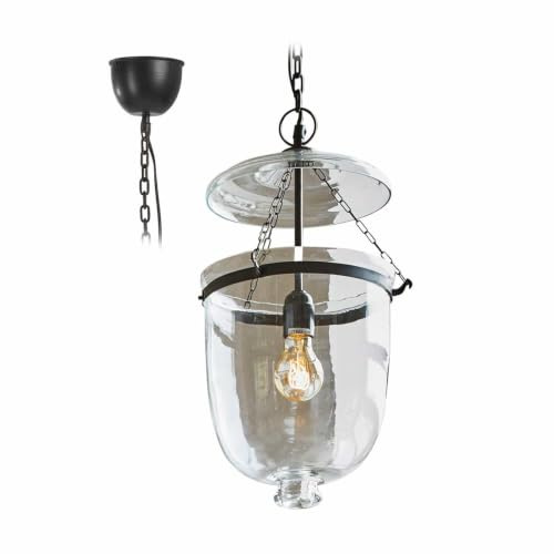 Loberon Hängelampe Lanta, klar | im Stil Einer Klassischen Laterne, Stabile Kette zur Aufhängung, Außenlampe, Hängeleuchte, Glas, Eisen