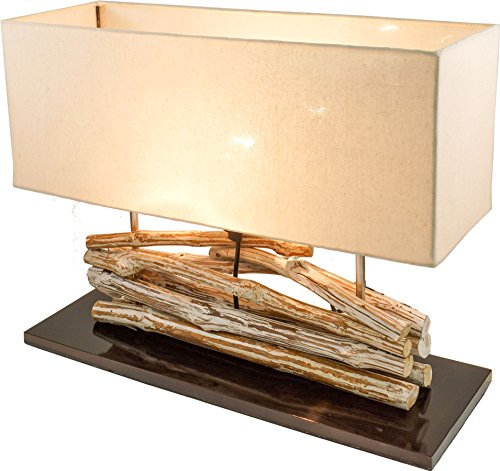 GURU SHOP Tischlampe/Tischleuchte, in Bali Handgemachtes Unikat aus Naturmaterial, Baumwolle - Modell Matadi, Baumwollstoff, 42x50x18 cm, Tischlampen aus Naturmaterialien