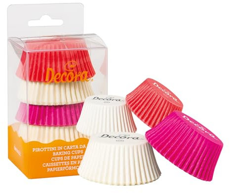 DECORA, 0339745 Pirottini Bianco Rosa Fucsia, Comodissimi Pirottini per Cuocere, Presentare e Regalare Muffin, Resistono fino a 220°, In comodo Blister