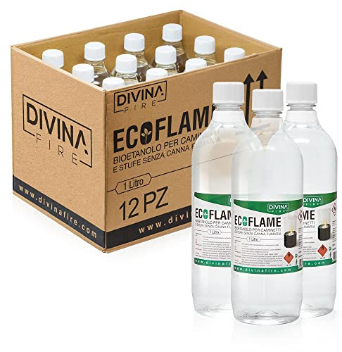 Set de 12 botellas de bioetanol de 1 litro: Combustible ecológico natural inodoro para chimenea ecológica