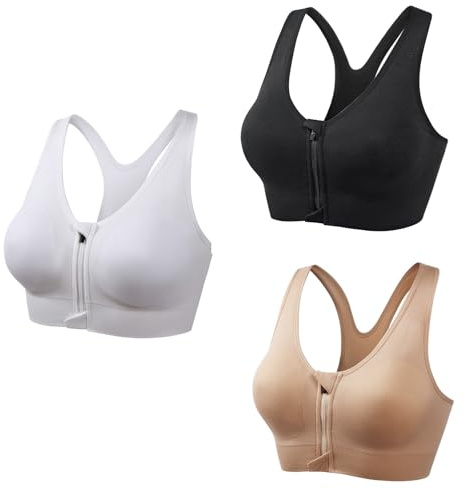 Hotgreenpepper 3 Pack Women's Sports Bra Zip Post Bra with Removable Pads