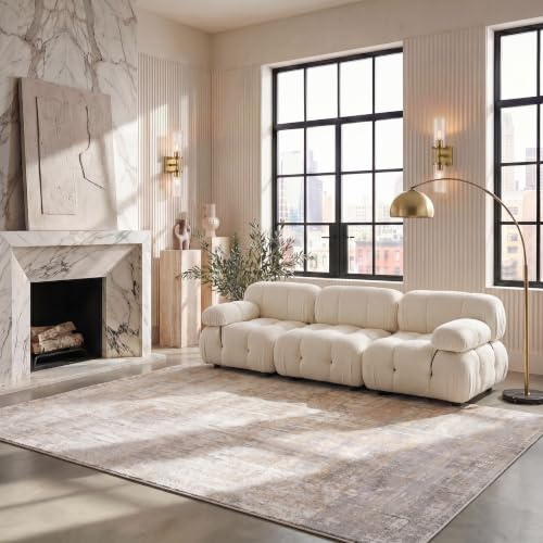 SAFAVIEH Modern Rug for Living Room, Dining Room, Bedroom - Adirondack Collection, Short Pile, in CREME;Gold, 183 X 274 cm