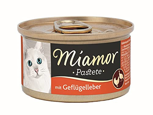 MIAMOR - Pastete | Nassfutter für ausgewachsene Katzen mit natürlichem Taurin. Getreidefreies Alleinfutter in der Dose ohne Soja und künstliche Zusätze | 12x85g Geflügelleber