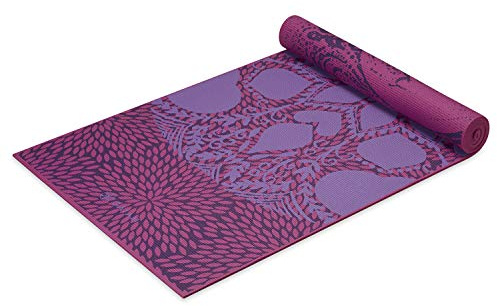 Gaiam Yogamatte, Premium-Druck, wendbar, extra dick, rutschfest, Übungs- und Fitnessmatte für alle Arten von Yoga, Pilates und Bodentraining, lila Aurora, 6 mm