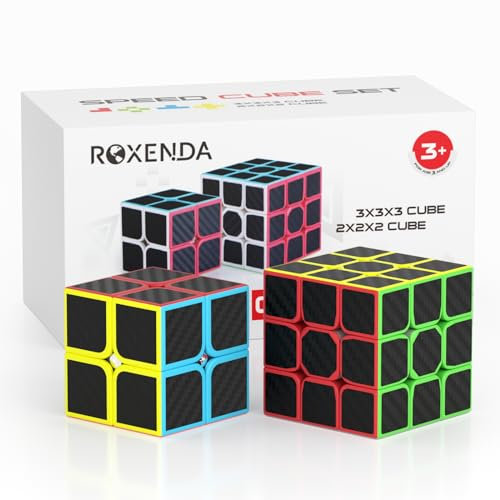 ROXENDA Zauberwürfel, Speed Würfel Set mit 2X2 3X3 Cube Originale, Speedcube mit Anleitun (Kohlefaser)