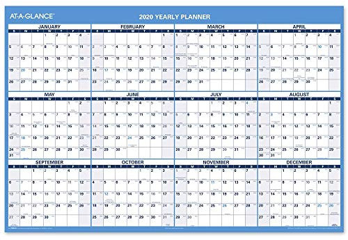 Großer trocken abwischbarer Kalender für 2020, AT-A-Blick, löschbarer Wandplaner, 121,9 x 81,3 cm, doppelseitig, horizontal, Planungsfläche (PM30028)