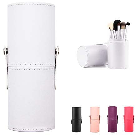 EKdirect Makeup Brush Holder Leather Travel Portable Brushes Storage Case (White)