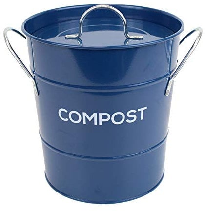 Metal Kitchen Compost Caddy - Composting Bin for Food Waste Recycling (Dark Blue)