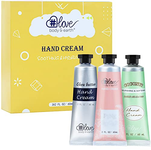 Body & Earth Love Handcreme Geschenkbox für Frauen, natürliche Zutaten mit Sheabutter, Handpflegecreme für trockene Hände,3x60ml Reisegrößenlotion Set (Gelb)