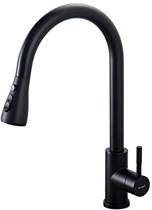 Ibergrif Wasserhahn Küche Ausziehbar Edelstahl 360° Schwenkbar, Mischbatterie mit 3 Strahlarten, 50cm Kalt-Warmwasser Anschlussschläuchen, Einfache Montage, Schwarz