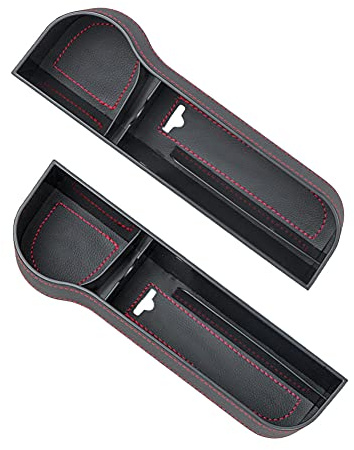 GES PU Leather Car Seat Gap Organiser, Universal Seat Storage Gap Filler, Car Tidy Organiser, Car Console Side Pocket Seat Crevice Storage Box (Black-L+R)