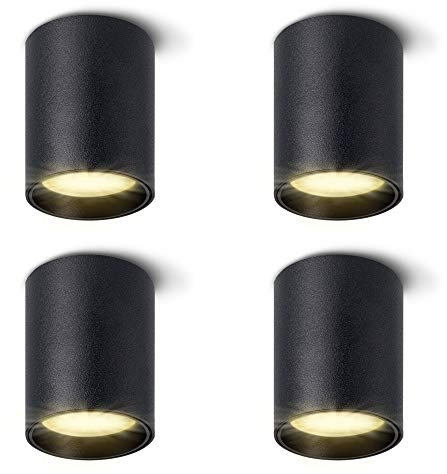 SSC-LUXon Mini GU10 LED Aufbauleuchte TOBI-S 4er Set Leuchtmittel wechselbar - Spotstrahler 3W warmweiß 230V Lampe rund schwarz