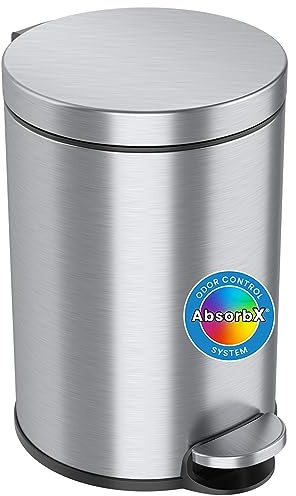 iTouchless SoftStep Petite poubelle ronde de salle de bain avec seau intérieur amovible et filtre à odeurs AbsorbX, en acier inoxydable, poubelle à pédale de 12 litres pour chambre à coucher, bureau