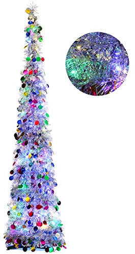 Orgrimmar Albero di Natale artificiale pop up, 1,5 m, albero di Natale con 100 luci LED multicolore, decorazione per feste, casa e feste (multi)