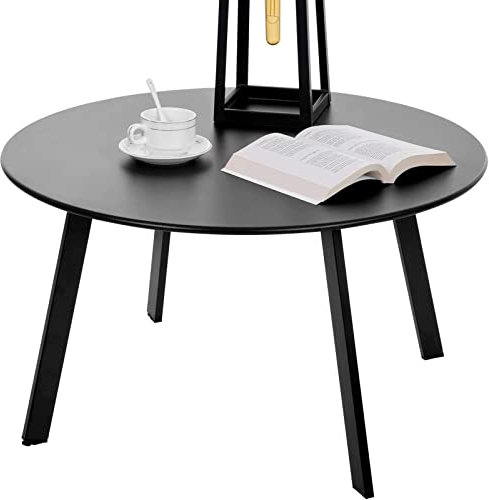 Meluvici Terrassen-Couchtisch, Metallstahl, runder Tisch, wetterbeständig, rostfrei, Outdoor-Tisch (schwarz)
