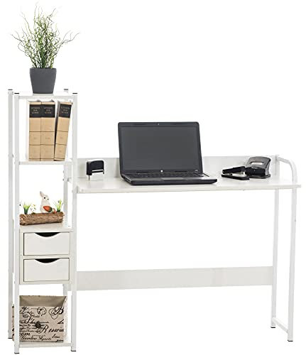 CLP Schreibtisch Widnes I Bürotisch Mit Regal Und Stauraum I Computertisch Mit Schubladen I Laptoptisch Im Industrial Look, Farbe:weiß/weiß