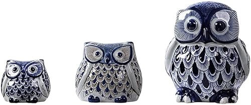 Piggy Bank for Kinder, Piggy Bank for Jungen Mädchen und Erwachsene, Geld Jar 3-teilige Schweinehackei Bank niedliche Eulenmünze Geldbank Blau und weißes Porzellan Schweinebank Keramik-Sparschwein for