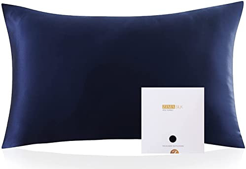 ZIMASILK Kissenbezug aus 100% Seide für Haare und Haut. Doppelseitige 19 Momme Reine Maulbeerseide Kissenhülle mit Reißverschluss, 1 Stück.(50x70cm,Dunkelblau)