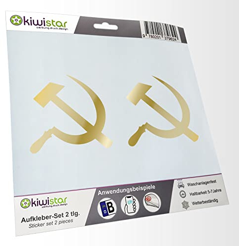hauptsachebeklebt - 2X Kennzeichenaufkleber -Hammer und Sichel Aufkleber für Auto, Laptop, Fahrrad, LKW, Motorrad Mehrfarbig JDM Decal Racing