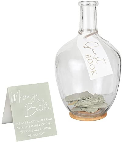 Gästebuch-Alternative Message in a Bottle Botanical Eukalyptus Flasche & 60 Papier-Blätter zum Beschriften Salbei grün Hochzeits-Gästebuch Junggesellenabschied Konfirmation Kommunion Geburtstag Taufe