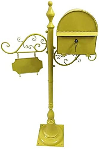 Briefkasten Außenbriefkasten Mit Post, Strapazierfähiger Mittelgroßer Briefkasten Mit Verriegelung, Dekorativem Scroll-Design, Adressschild Und 2 Schlüsseln Im Lieferumfang Enthalten,Gelb,Hilariou