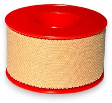 DE Healthcare Products - adhäsives Fixierpflaster auf der Rolle (5 m x 2,5 cm), Rollenpflaster mit hoher Haftkraft, 100% Baumwolle, atmungsaktiv und wasserdampfdurchlässig, hautfarben, 12 Stück