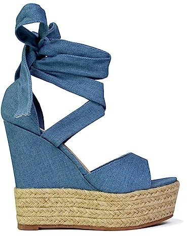 ESSEX GLAM Womens Lace Up Wedge Sandals Ladies High Heel Platform Strappy Peeptoe Shoes Size