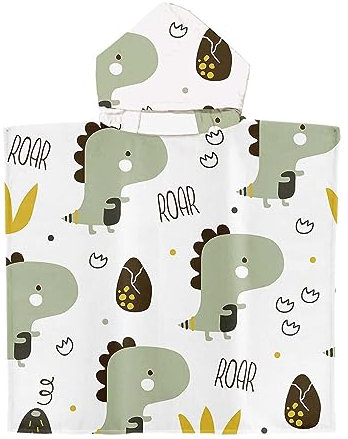 mellystore Kapuzen Badeponcho Kinder Badeponcho mit Kapuze 65 x 75 cm Handtuch Poncho Kind Mikrofaser Badetuch Kinder Strandtuch Jungen Mädchen für Strand Schwimmen Dusche(Grüner Dinosaurier)