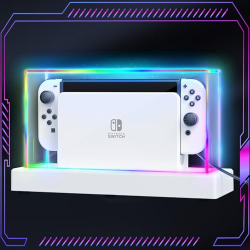 HSTOP Schutzhülle Kompatibel mit Nintendo Switch/Switch OLED Konsole mit Dock,Transparente Staubschutzhülle Kompatibel mit Nintendo Switch/Switch OLED Zubehör mit 16 Farben von Led Licht