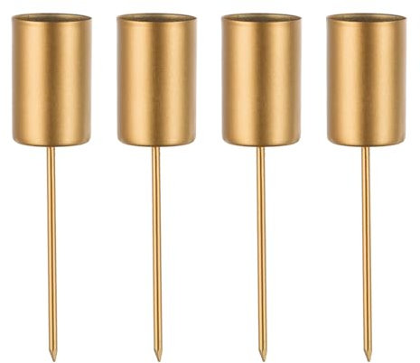 Sziqiqi Adventskranz Stabkerzenhalter 4er Set, Metall Kerzenhalter Kerzenständer für Stabkerzen, Stabkerzenhalter zum Stecken Kerzenleuchter für Advent Weihnachten DIY Dekoration Kreative, Gold