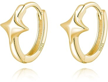 Reffeer Solid 925 Sterling Silver Star Huggie Earrings for Women Earrings Star Hoop Earrings Hypoallergenic