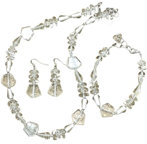 ANTICA MURRINA VENEZIANA VR10 Set aus Halskette und Ohrringen für Damen aus Muranoglas, Weiß, MEDIA, Glas, Glas